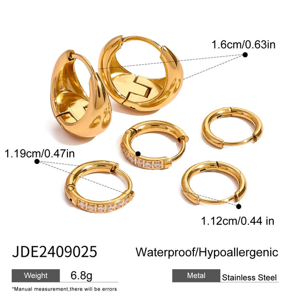 Stainless Steel Geometric Plain Ring Earrings With Diamond Inlay And Electroplating For Women