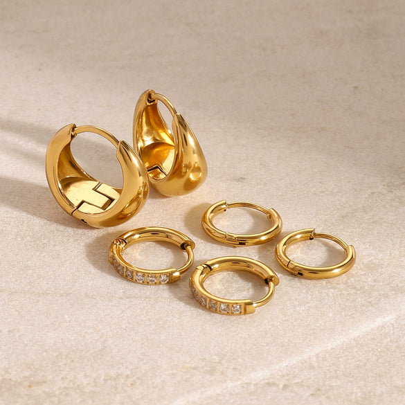Stainless Steel Geometric Plain Ring Earrings With Diamond Inlay And Electroplating For Women