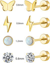 Stainless Steel Geometric Plant Flowers Style Electroplated Piercing Jewelry Ear Studs Ear Bone Nails Barbell Wafer Earrings Combination Suit