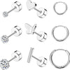 Stainless Steel Geometric Plant Flowers Style Electroplated Piercing Jewelry Ear Studs Ear Bone Nails Barbell Wafer Earrings Combination Suit