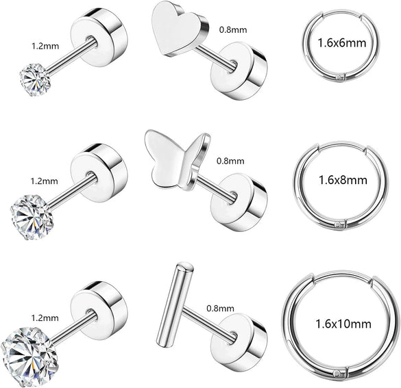 Stainless Steel Geometric Plant Flowers Style Electroplated Piercing Jewelry Ear Studs Ear Bone Nails Barbell Wafer Earrings Combination Suit