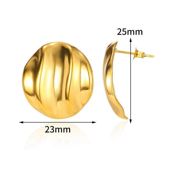 Stainless Steel Geometric Pleated Corrugated Light Luxury Style Women's Earrings With Electroplating