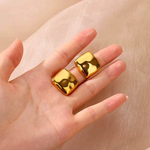 Stainless Steel Geometric Pleated Corrugated Light Luxury Style Women's Earrings With Electroplating