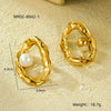 Stainless Steel Geometric Pleated Hollow Pearl Earrings For Women With Electroplating