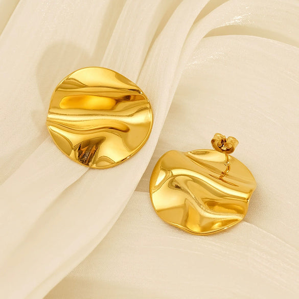 316L Stainless Steel Geometric Pleated Irregular Vacuum 18K Gold Plated Electroplated Women's Earrings
