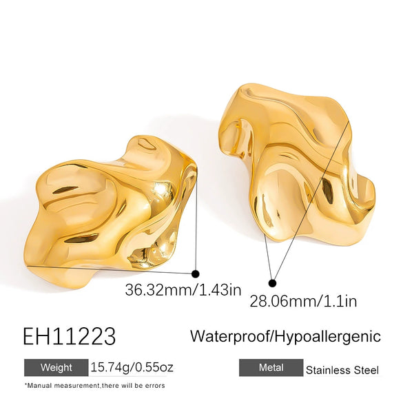 Stainless Steel Geometric Pleated Retro Glossy Asymmetrical Electroplated Women's Earrings