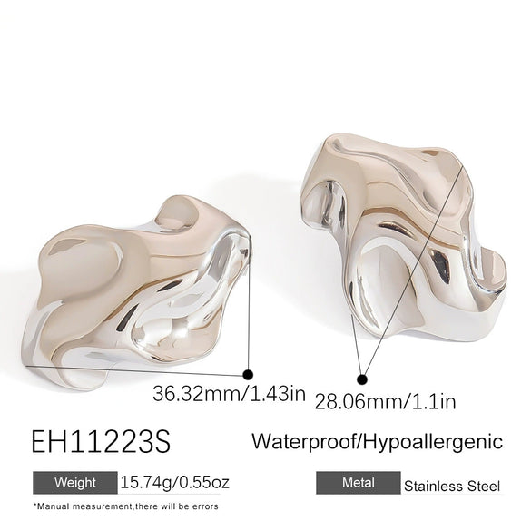 Stainless Steel Geometric Pleated Retro Glossy Asymmetrical Electroplated Women's Earrings