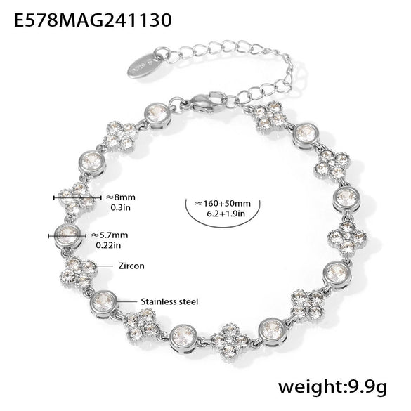 Stainless Steel Geometric Plum Blossom Hand Assembled Zircon Bracelet Plated With Real Gold For Women