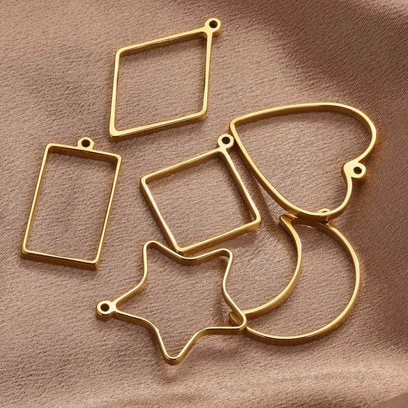 Stainless Steel Geometric Polygon Cut Out Frame Pendant Diy Handmade Jewelry Accessories With Electroplating