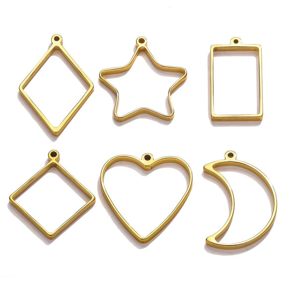 Stainless Steel Geometric Polygon Cut Out Frame Pendant Diy Handmade Jewelry Accessories With Electroplating
