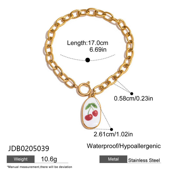 Stainless Steel Geometric Printed Cherry Bracelet With Electroplating