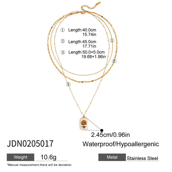 Stainless Steel Geometric Printed Tree Of Life Pendant Electroplated Threelayer Women's Necklace