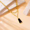 Stainless Steel Geometric Quadrilateral Pendant Jewelry Set With Electroplating And Snake Bone Chain Highend Cold Retro Style