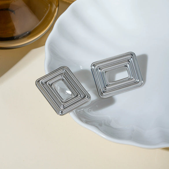 Stainless Steel Geometric Rectangular Hollow Swing Earrings Jewelry With Electroplating