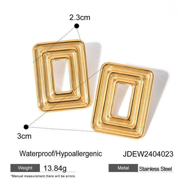 Stainless Steel Geometric Rectangular Hollow Swing Earrings Jewelry With Electroplating
