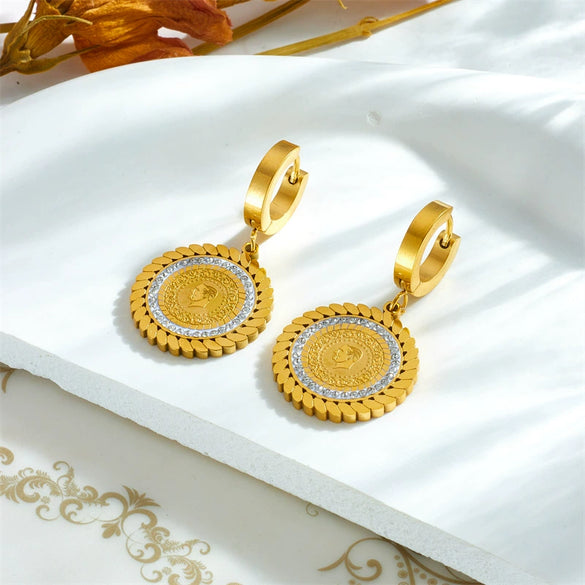 Stainless Steel Geometric Retro Earrings With Electroplating Treatment