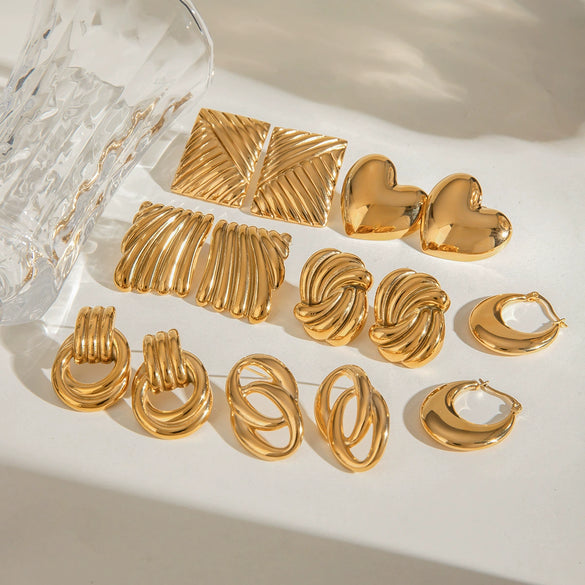 Stainless Steel Geometric Retro Exaggerated Women's Earrings With Electroplating Design