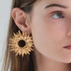 Stainless Steel Geometric Retro Golden Sunflower Hollow Earrings For Women With Electroplating
