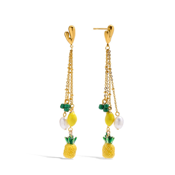 Stainless Steel Geometric Retro Minimalist Pineapple Tassel Freshwater Pearl Women's Earrings