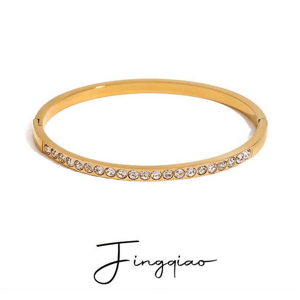Stainless Steel Geometric Rhinestone Buckle Bracelet Electroplated
