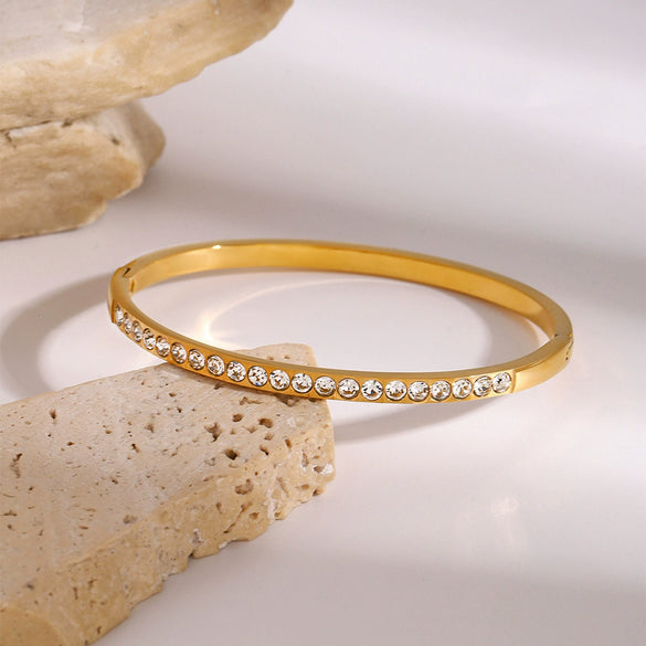 Stainless Steel Geometric Rhinestone Buckle Bracelet Electroplated