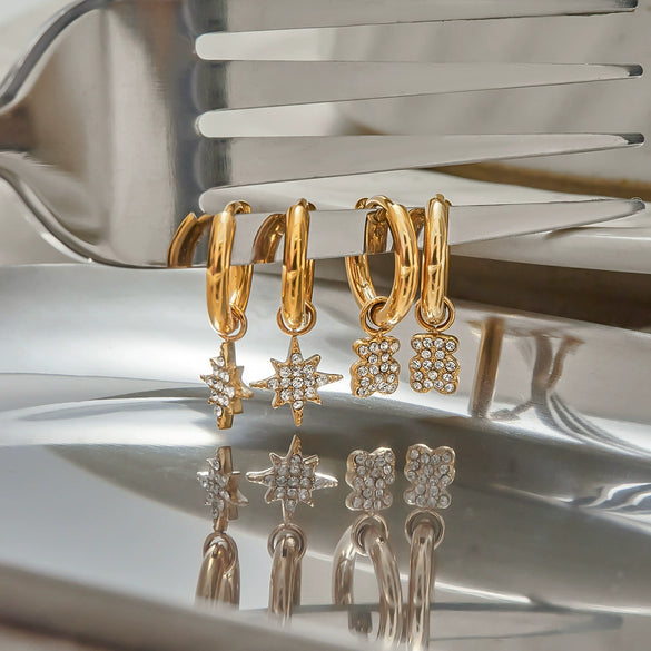 Stainless Steel Geometric Rhinestone Earrings For Women Electroplated Original Design