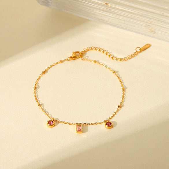 Stainless Steel Geometric Rhinestone Pendant Women's Bracelet With Electroplating
