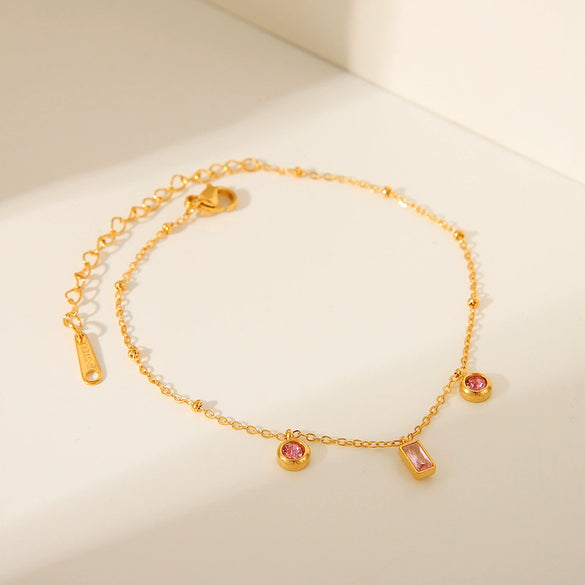 Stainless Steel Geometric Rhinestone Pendant Women's Bracelet With Electroplating