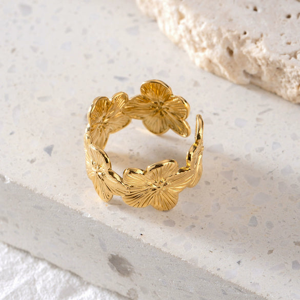 Stainless Steel Geometric Rib Flower Opening Bracelet Electroplated For Women Retro Style Jewelry