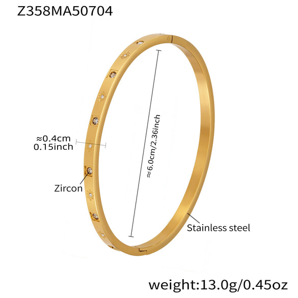 Stainless Steel Geometric Ring And Bracelet Combination Inlaid With Zircon Electroplated