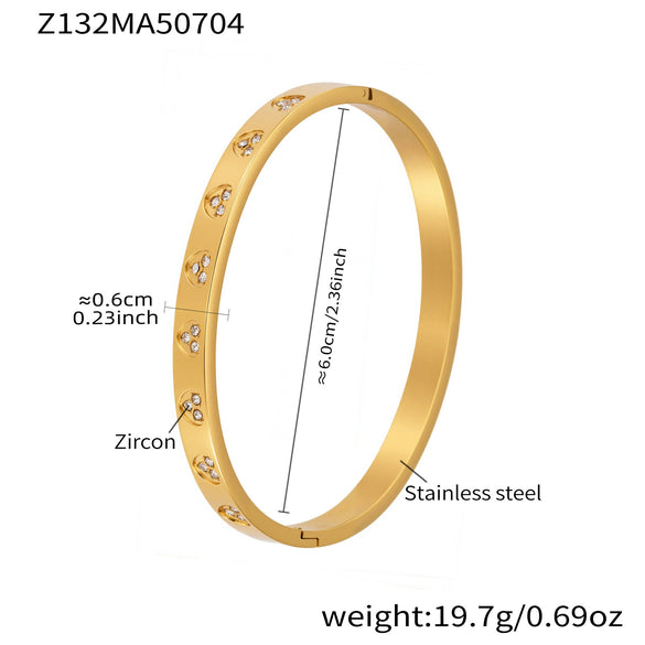 Stainless Steel Geometric Ring And Bracelet Combination Inlaid With Zircon Electroplated