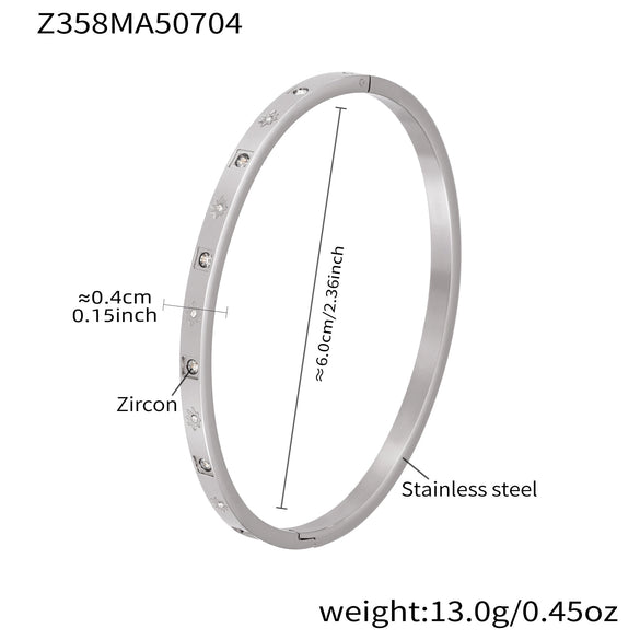 Stainless Steel Geometric Ring And Bracelet Combination Inlaid With Zircon Electroplated