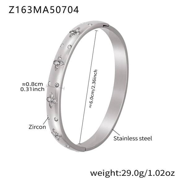 Stainless Steel Geometric Ring And Bracelet Combination Inlaid With Zircon Electroplated