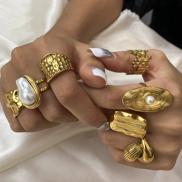 Stainless Steel Geometric Ring Electroplated Jewelry For Women