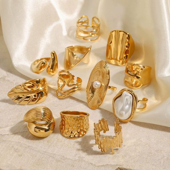 Stainless Steel Geometric Ring Electroplated Jewelry For Women