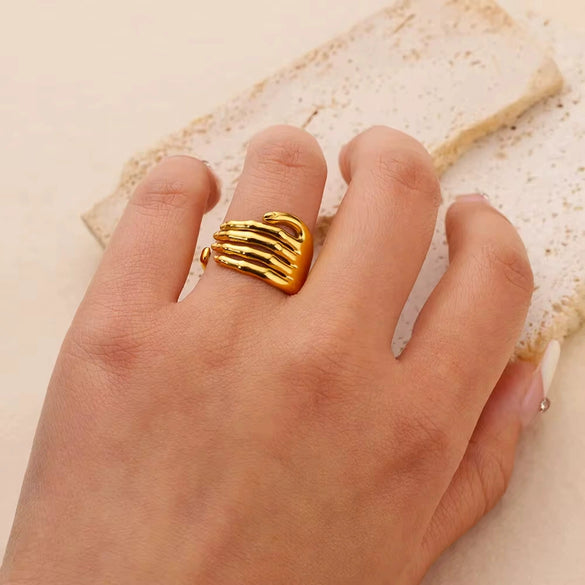 Stainless Steel Geometric Ring Jewelry 18K Goldplated Stylish Simple Asymmetrical Unisex