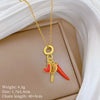 Stainless Steel Geometric Ring Love Pepper Style Unisex Full Diamond Necklace With Copper Pendant