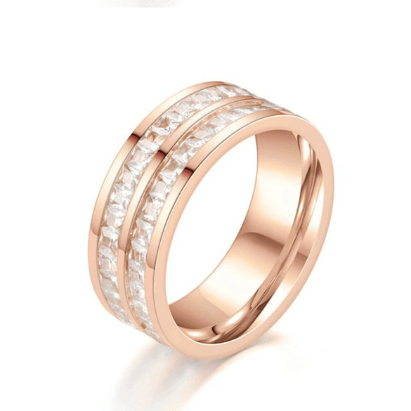Stainless Steel Geometric Ring With Inlaid Zircon For Women And Men Natural Style Couple Jewelry
