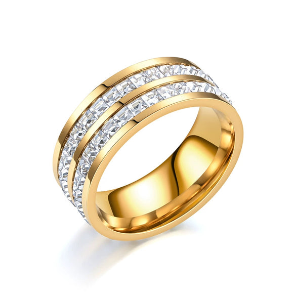 Stainless Steel Geometric Ring With Inlaid Zircon For Women And Men Natural Style Couple Jewelry