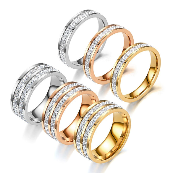 Stainless Steel Geometric Ring With Inlaid Zircon For Women And Men Natural Style Couple Jewelry