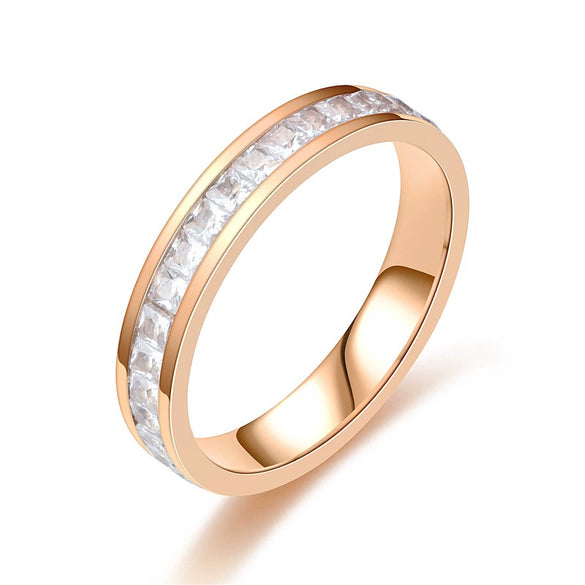 Stainless Steel Geometric Ring With Inlaid Zircon For Women And Men Natural Style Couple Jewelry