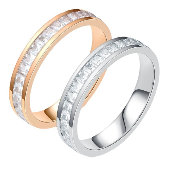 Stainless Steel Geometric Ring With Inlaid Zircon For Women And Men Natural Style Couple Jewelry