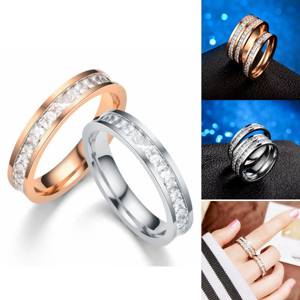 Stainless Steel Geometric Ring With Inlaid Zircon For Women And Men Natural Style Couple Jewelry