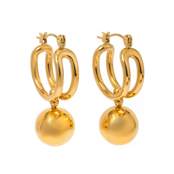 Stainless Steel Geometric Round Ball Pendant Earrings For Women With Electroplating