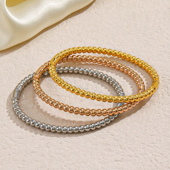 Stainless Steel Geometric Round Bead Bracelet For Women Gold Inlaid Jewelry