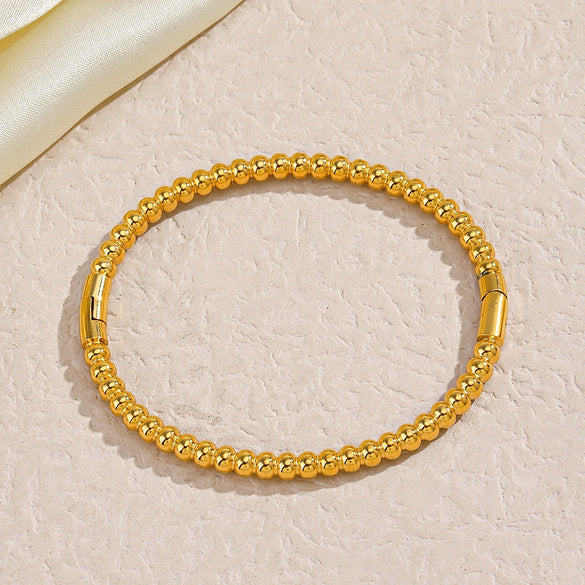 Stainless Steel Geometric Round Bead Bracelet For Women Gold Inlaid Jewelry