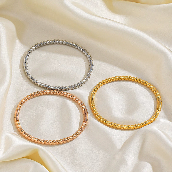 Stainless Steel Geometric Round Bead Bracelet For Women Gold Inlaid Jewelry