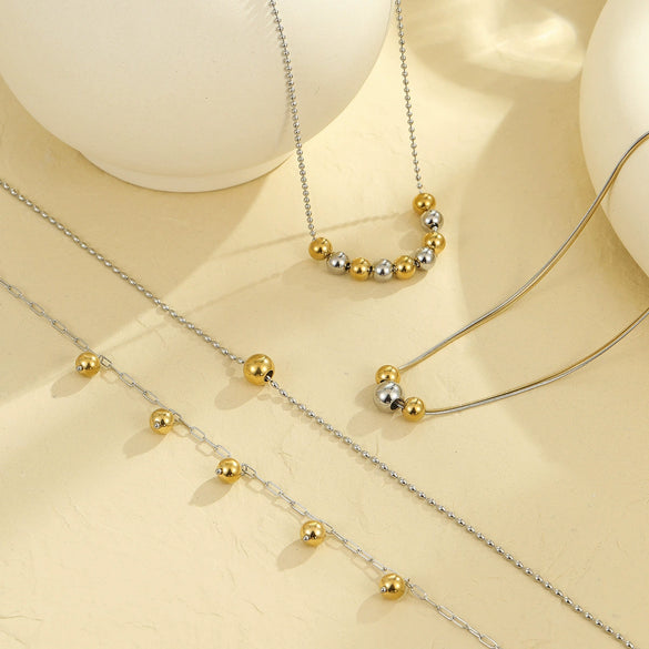 Stainless Steel Geometric Round Bead Necklace Electroplating Fashion Women's Clavicle Chain