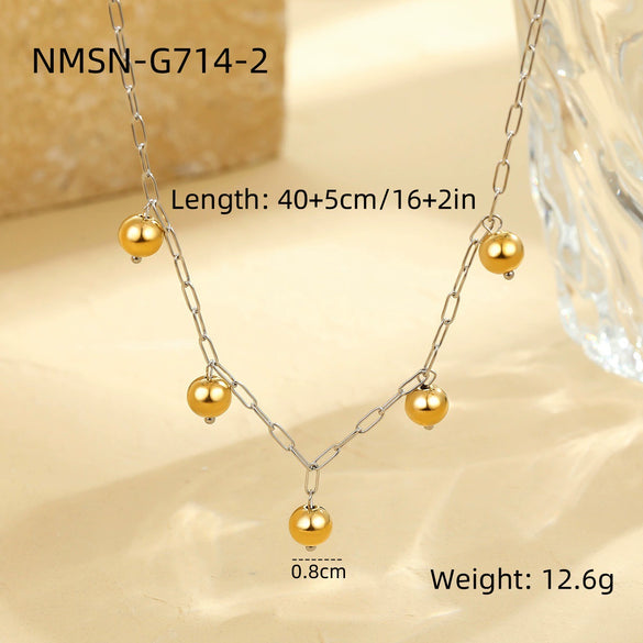 Stainless Steel Geometric Round Bead Necklace Electroplating Fashion Women's Clavicle Chain