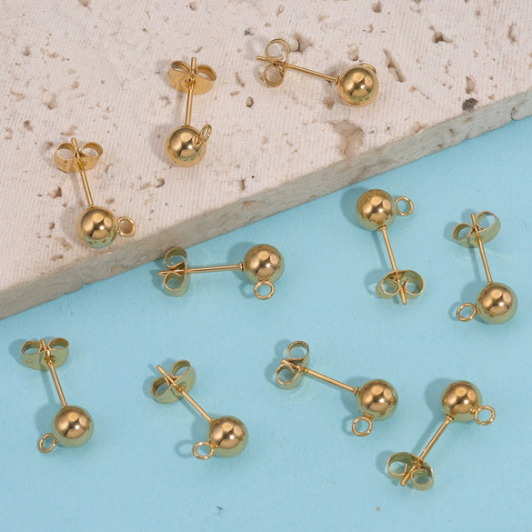 Stainless Steel Geometric Round Bead Welding Pin Hanging Earrings Handmade Jewelry Accessories Electroplated